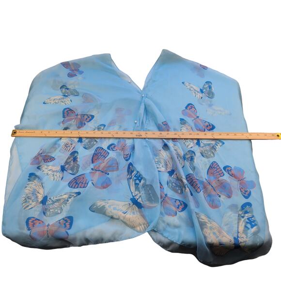 Blue Butterfly Poncho One Size Sheer See Through Whimsical Fairy Fairycore - Picture 12 of 14